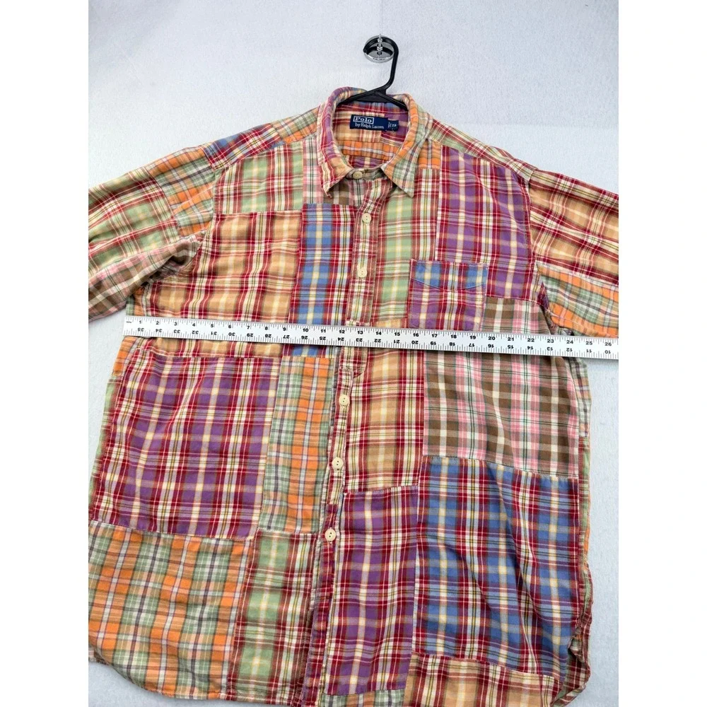Polo Ralph Lauren Patchwork Madras Plaid Shirt Men XL Long Sleeve Multicolor